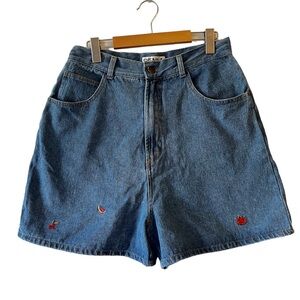 Vintage Blue Jean Shorts with Red Embroidery